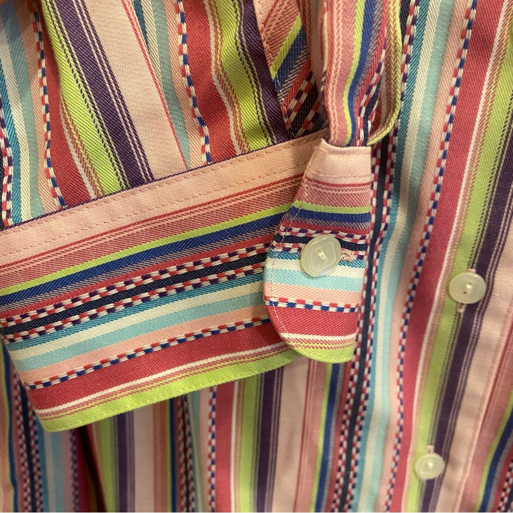 NWOT Women’s Foxcroft Multi Stripe Casual Button Down Long Sleeve Shirt Sz 14 - Picture 8 of 13